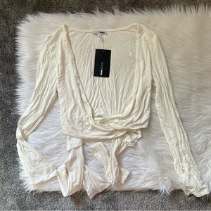 NWT Fashion Nova Crossing Paths Wrap Crop Top in Ivory